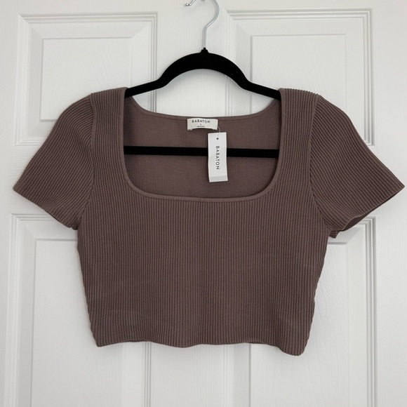 Aritzia Babaton Sculpt Knit Squareneck Deep Taupe Crop Top Womens Large - Picture 1 of 9